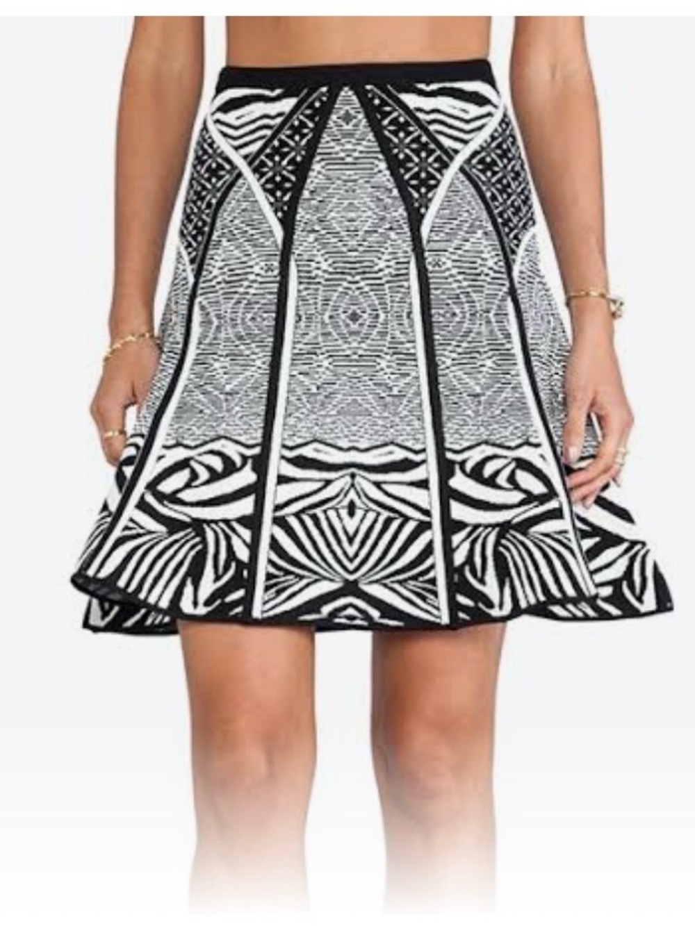 Diane Von Furstenberg Black & White Graphic A-Line Skirt- Samara Zebra Tattoo